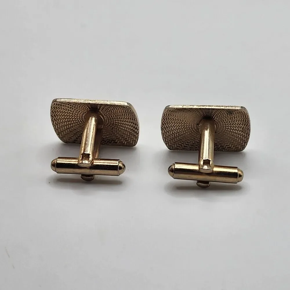 Vintage Cufflinks Light Gold Tone Horizontal Grooves Scrolls Romantic Dapper